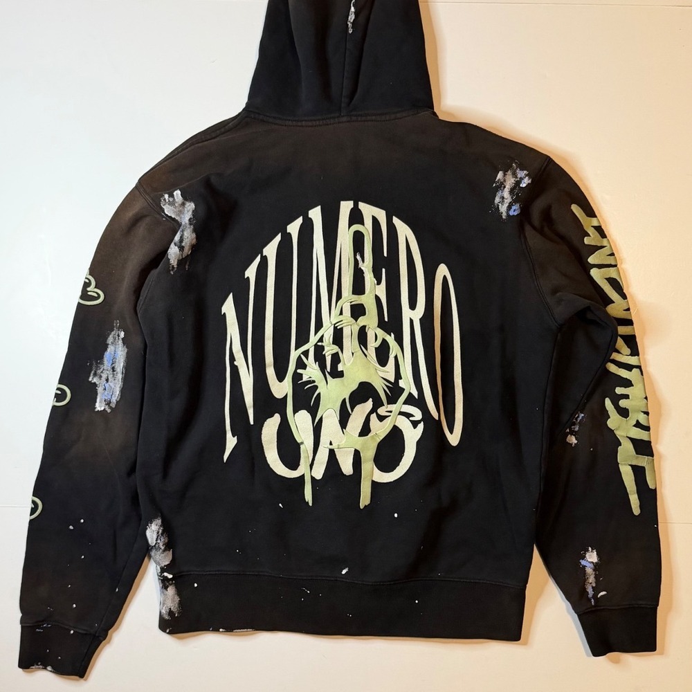Dreamville Numero Uno Black Paint Splatter Glow in Dark Zip Up Hoodie Small Rare